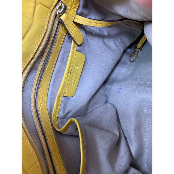 Michael Kors Dillon Croc Embossed Leather Satchel Crossbody Bag Yellow - Picture 11 of 11